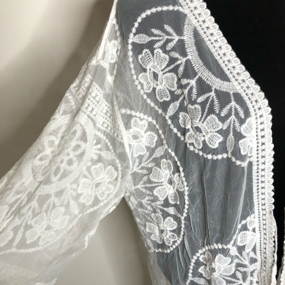 Lace mesh embroidered boho kimono NWT large white - Picture 5 of 6